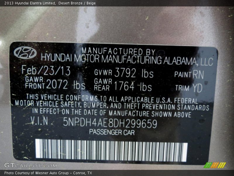 Desert Bronze / Beige 2013 Hyundai Elantra Limited