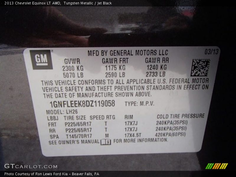 Tungsten Metallic / Jet Black 2013 Chevrolet Equinox LT AWD