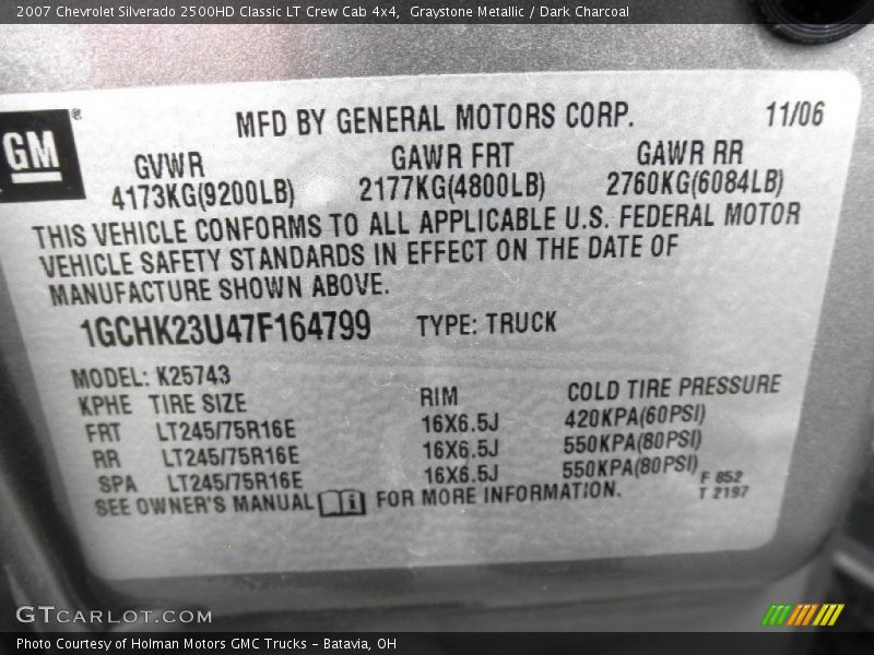 Graystone Metallic / Dark Charcoal 2007 Chevrolet Silverado 2500HD Classic LT Crew Cab 4x4