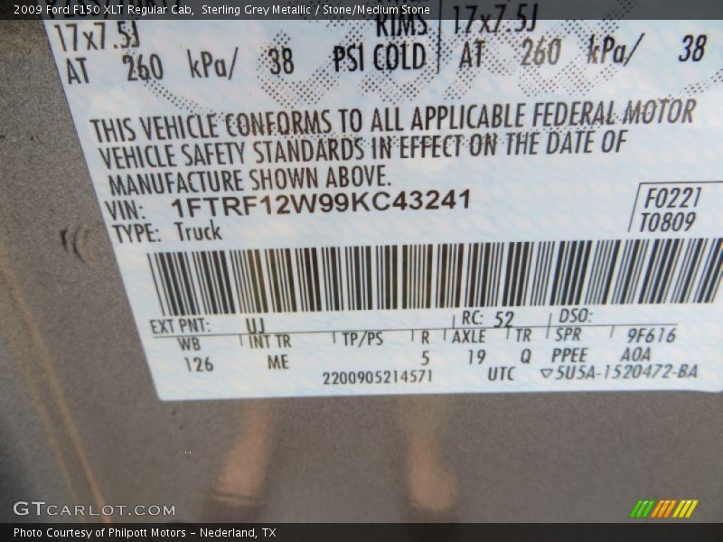 Sterling Grey Metallic / Stone/Medium Stone 2009 Ford F150 XLT Regular Cab