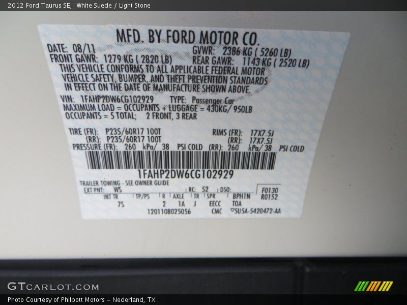 White Suede / Light Stone 2012 Ford Taurus SE