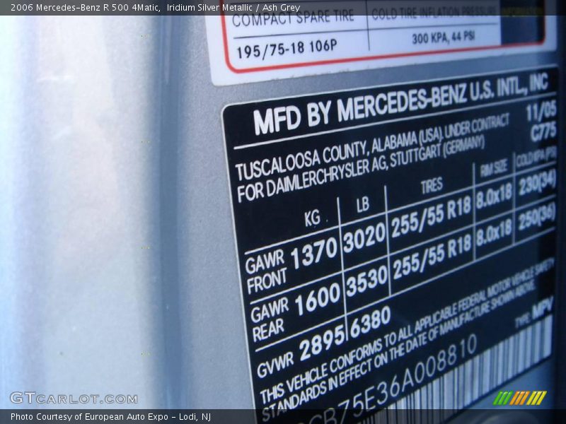 Iridium Silver Metallic / Ash Grey 2006 Mercedes-Benz R 500 4Matic
