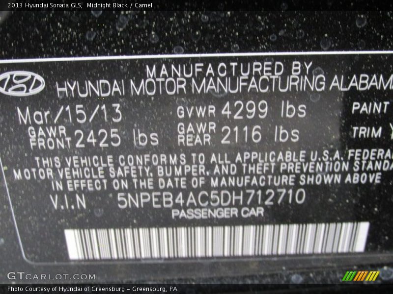 Midnight Black / Camel 2013 Hyundai Sonata GLS