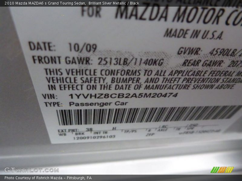 Brilliant Silver Metallic / Black 2010 Mazda MAZDA6 s Grand Touring Sedan