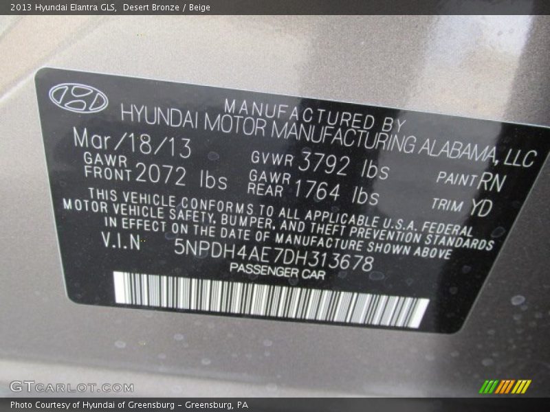 Desert Bronze / Beige 2013 Hyundai Elantra GLS