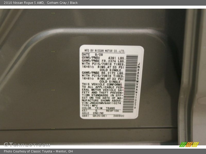 Gotham Gray / Black 2010 Nissan Rogue S AWD
