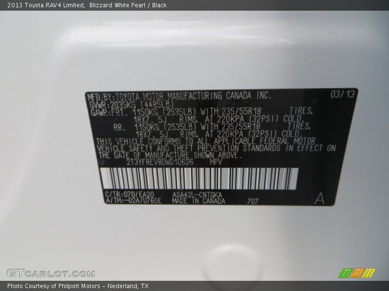 Blizzard White Pearl / Black 2013 Toyota RAV4 Limited