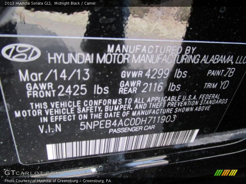 Midnight Black / Camel 2013 Hyundai Sonata GLS