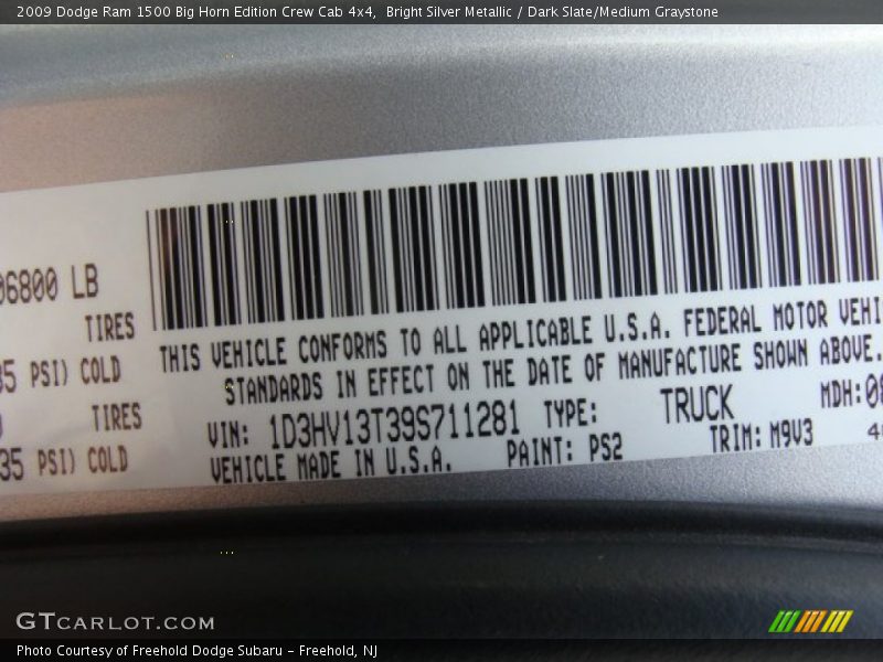 Bright Silver Metallic / Dark Slate/Medium Graystone 2009 Dodge Ram 1500 Big Horn Edition Crew Cab 4x4