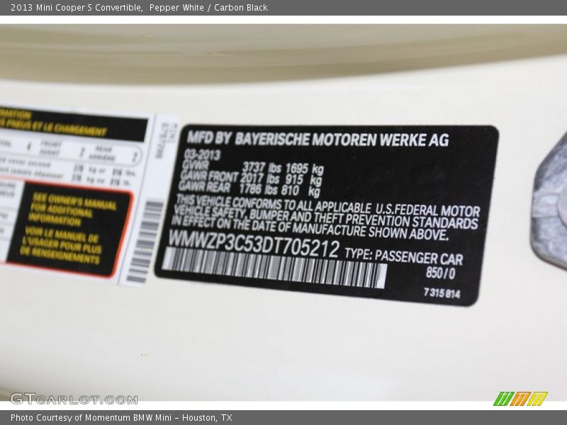 Pepper White / Carbon Black 2013 Mini Cooper S Convertible