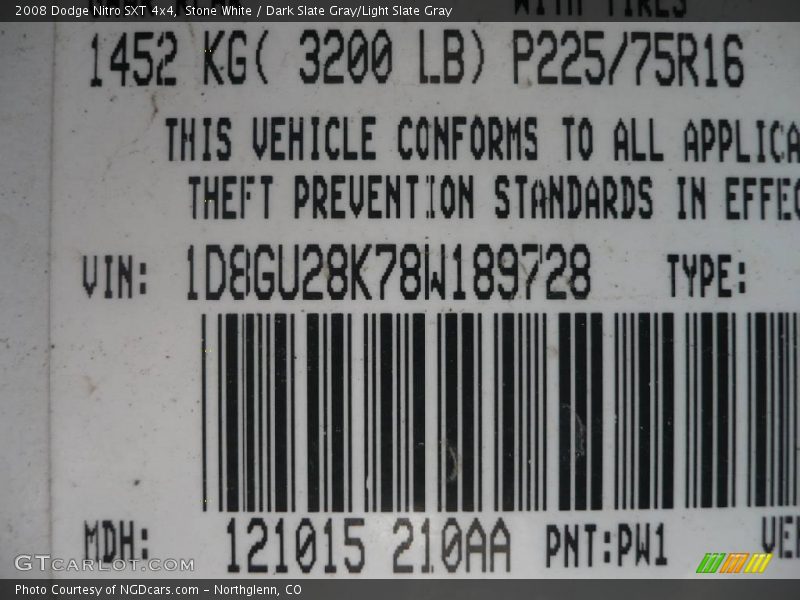 Stone White / Dark Slate Gray/Light Slate Gray 2008 Dodge Nitro SXT 4x4