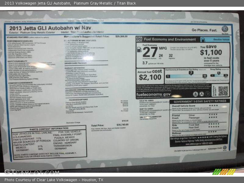  2013 Jetta GLI Autobahn Window Sticker
