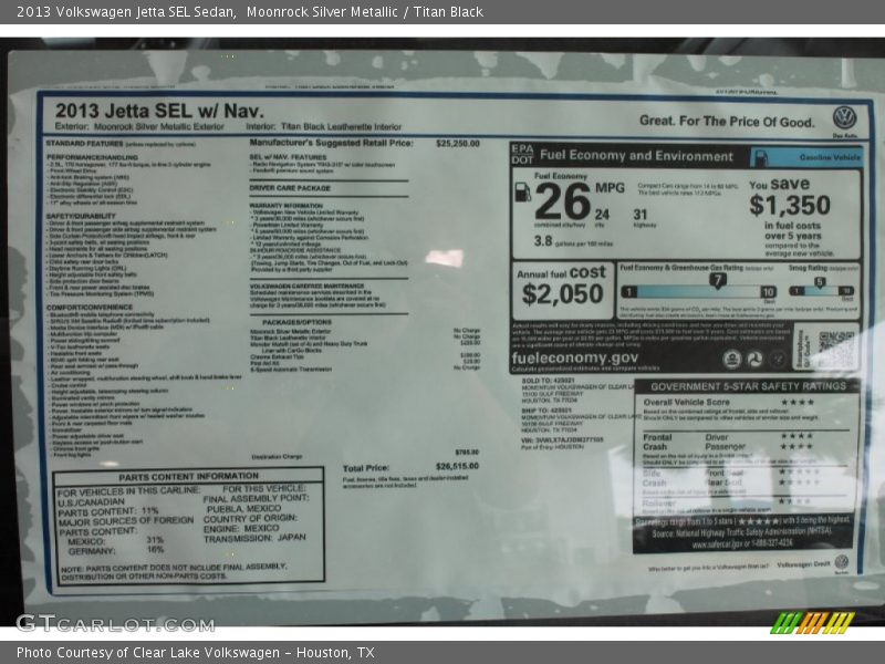Moonrock Silver Metallic / Titan Black 2013 Volkswagen Jetta SEL Sedan