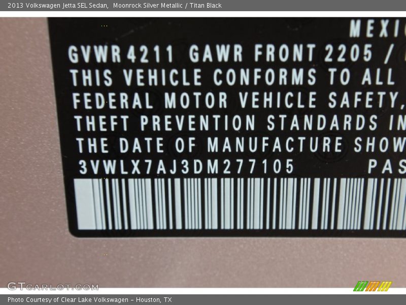 Moonrock Silver Metallic / Titan Black 2013 Volkswagen Jetta SEL Sedan