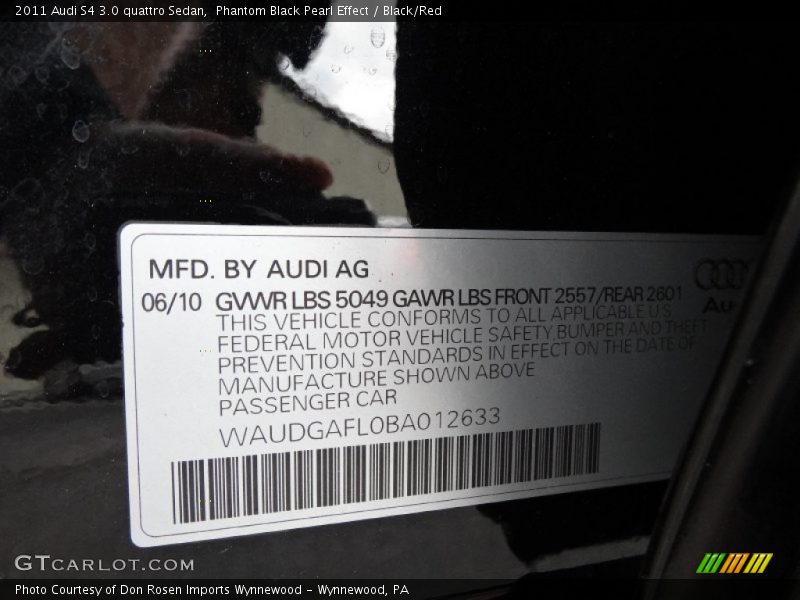 Phantom Black Pearl Effect / Black/Red 2011 Audi S4 3.0 quattro Sedan
