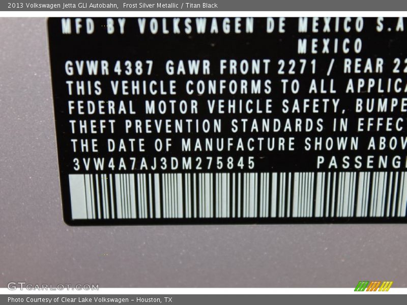 Frost Silver Metallic / Titan Black 2013 Volkswagen Jetta GLI Autobahn