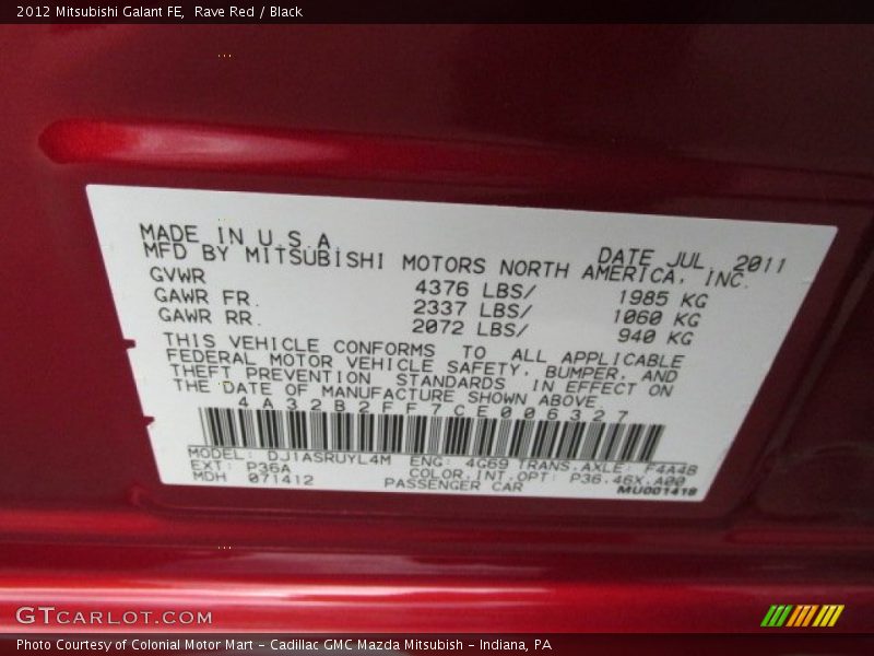 2012 Galant FE Rave Red Color Code P36