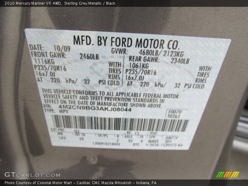 Sterling Grey Metallic / Black 2010 Mercury Mariner V6 4WD