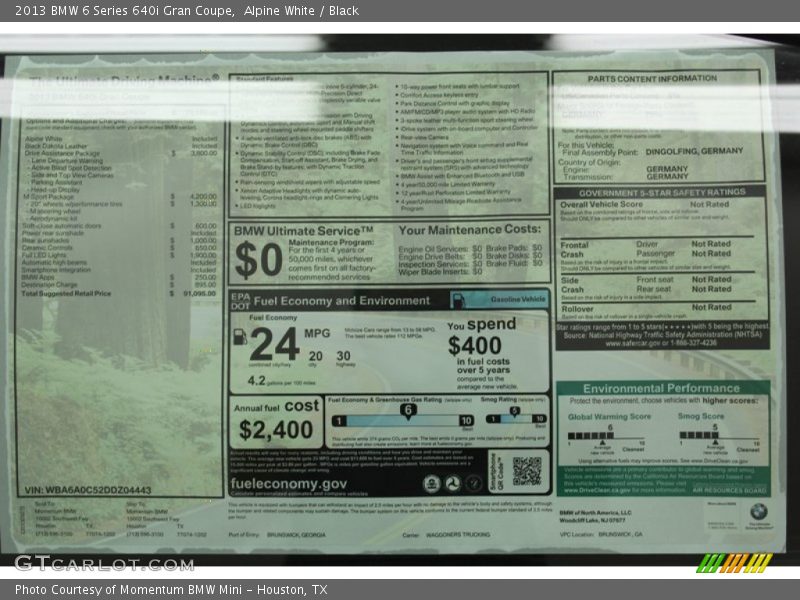 Alpine White / Black 2013 BMW 6 Series 640i Gran Coupe