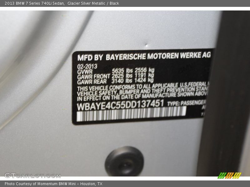 Glacier Silver Metallic / Black 2013 BMW 7 Series 740Li Sedan