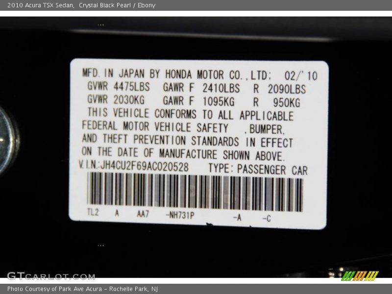 Crystal Black Pearl / Ebony 2010 Acura TSX Sedan