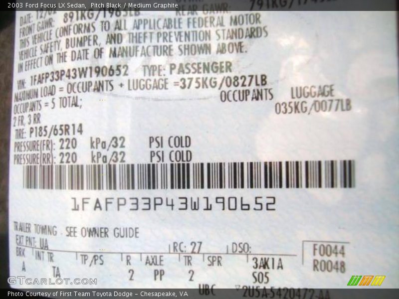 Pitch Black / Medium Graphite 2003 Ford Focus LX Sedan