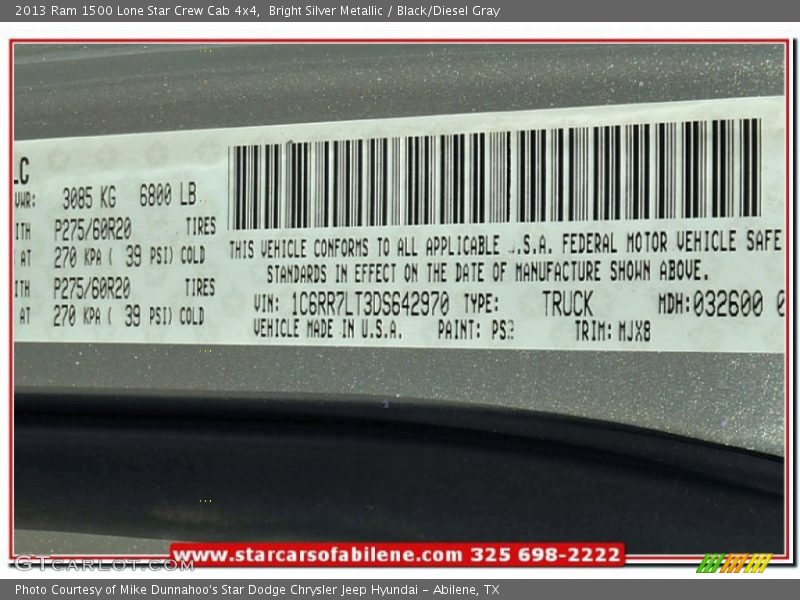 Bright Silver Metallic / Black/Diesel Gray 2013 Ram 1500 Lone Star Crew Cab 4x4
