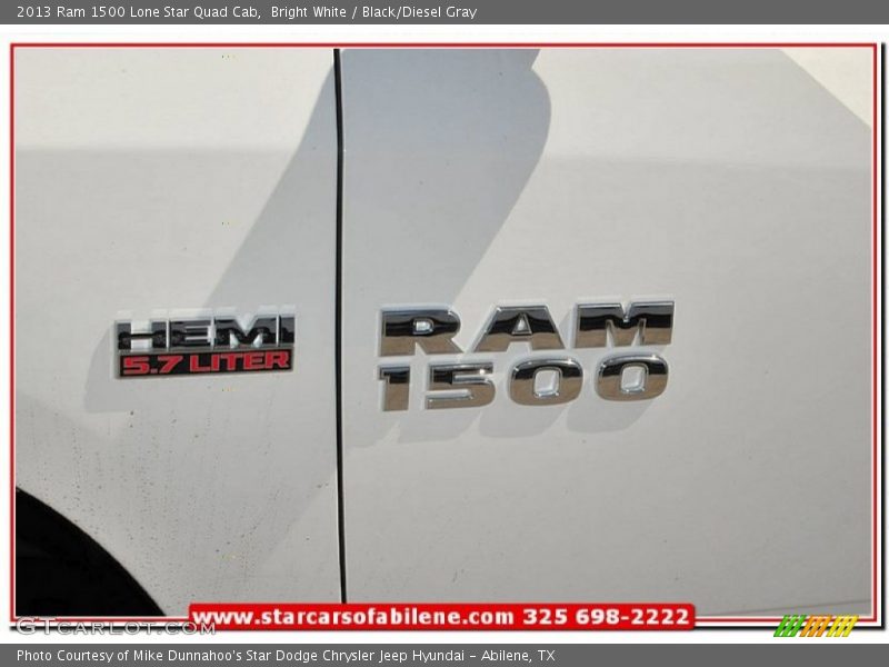 Bright White / Black/Diesel Gray 2013 Ram 1500 Lone Star Quad Cab