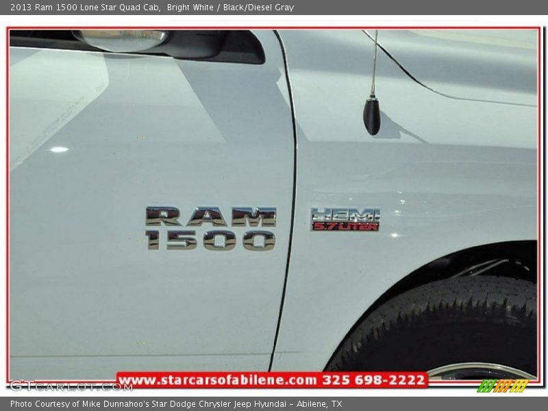 Bright White / Black/Diesel Gray 2013 Ram 1500 Lone Star Quad Cab