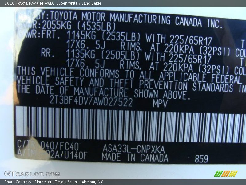 Super White / Sand Beige 2010 Toyota RAV4 I4 4WD