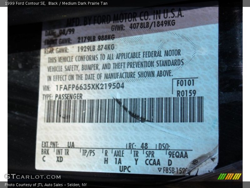 Black / Medium Dark Prairie Tan 1999 Ford Contour SE