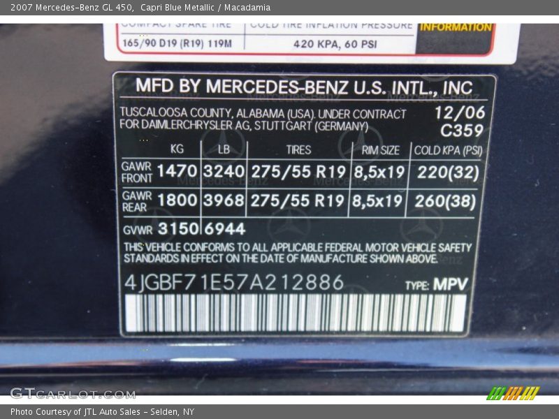 Capri Blue Metallic / Macadamia 2007 Mercedes-Benz GL 450