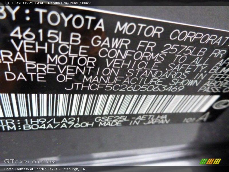 Nebula Gray Pearl / Black 2013 Lexus IS 250 AWD