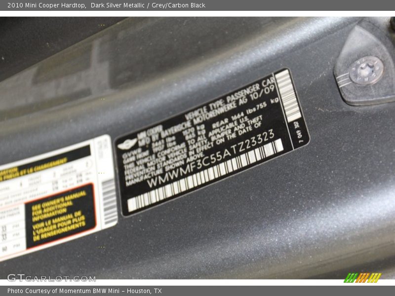 Dark Silver Metallic / Grey/Carbon Black 2010 Mini Cooper Hardtop