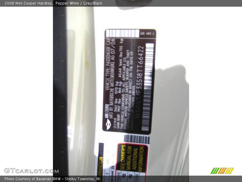Pepper White / Grey/Black 2008 Mini Cooper Hardtop