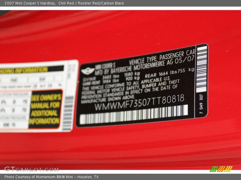 Chili Red / Rooster Red/Carbon Black 2007 Mini Cooper S Hardtop