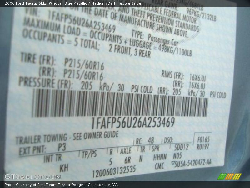 Windveil Blue Metallic / Medium/Dark Pebble Beige 2006 Ford Taurus SEL
