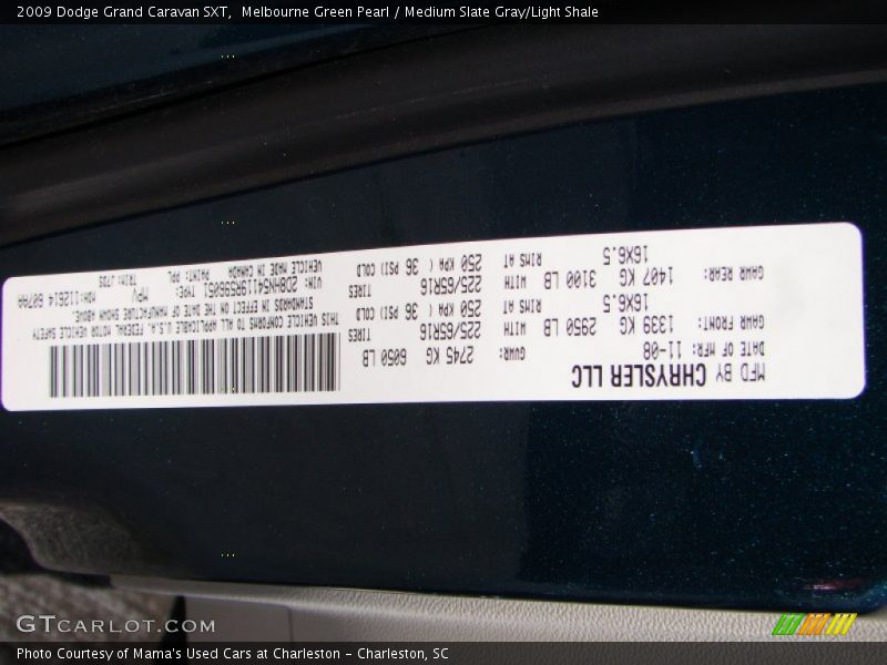 Melbourne Green Pearl / Medium Slate Gray/Light Shale 2009 Dodge Grand Caravan SXT