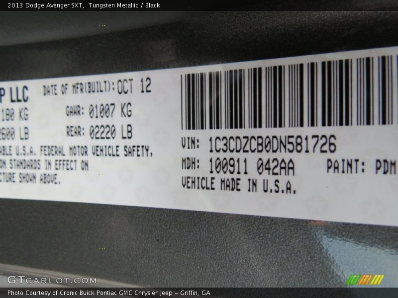 Tungsten Metallic / Black 2013 Dodge Avenger SXT