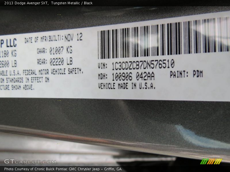 Tungsten Metallic / Black 2013 Dodge Avenger SXT