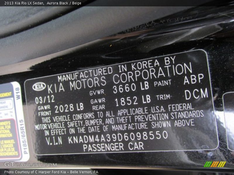 Aurora Black / Beige 2013 Kia Rio LX Sedan