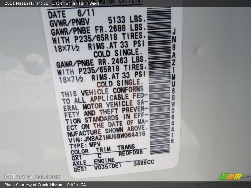 Glacier White Pearl / Beige 2011 Nissan Murano SL