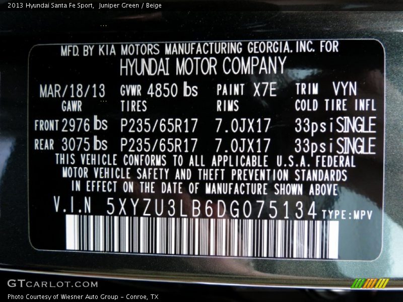 Juniper Green / Beige 2013 Hyundai Santa Fe Sport