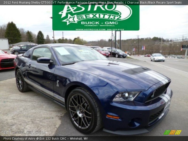 Kona Blue Metallic / Charcoal Black/Black Recaro Sport Seats 2012 Ford Mustang Shelby GT500 SVT Performance Package Coupe