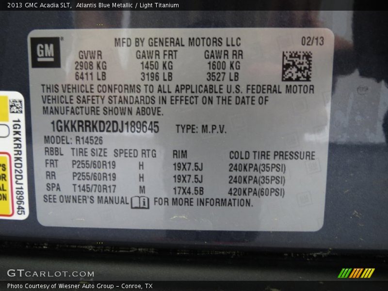 Atlantis Blue Metallic / Light Titanium 2013 GMC Acadia SLT