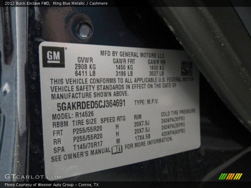 Ming Blue Metallic / Cashmere 2012 Buick Enclave FWD