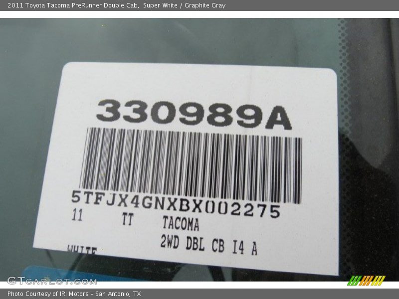 Super White / Graphite Gray 2011 Toyota Tacoma PreRunner Double Cab