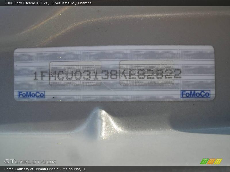 Silver Metallic / Charcoal 2008 Ford Escape XLT V6