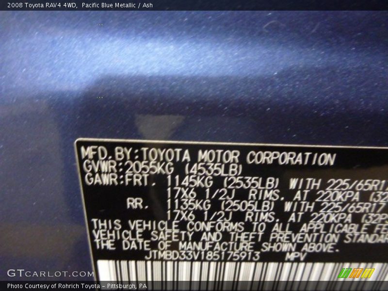 Pacific Blue Metallic / Ash 2008 Toyota RAV4 4WD
