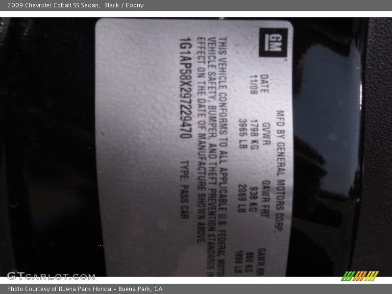 Black / Ebony 2009 Chevrolet Cobalt SS Sedan